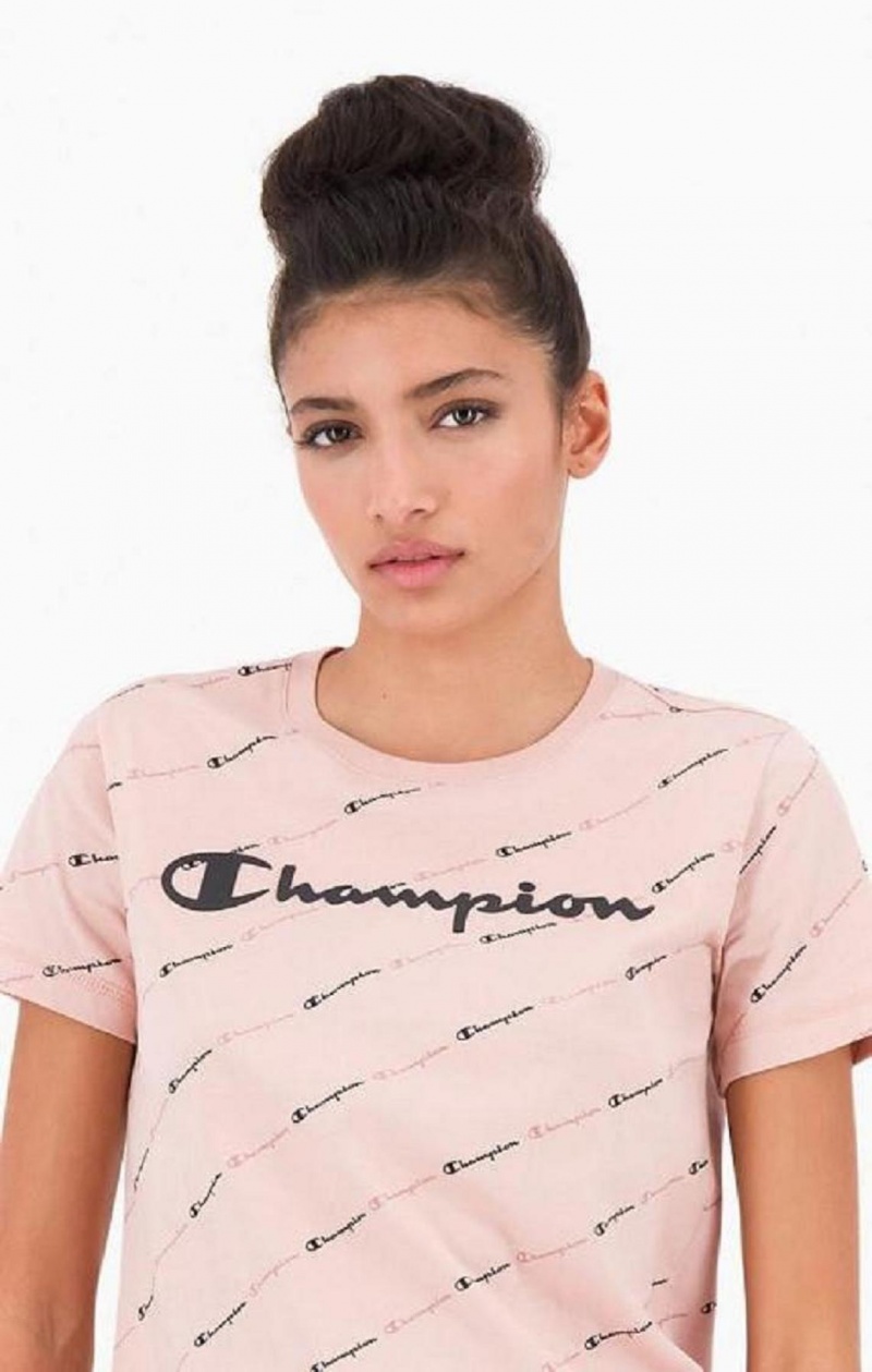 Dámské Tričko Champion All-Over Script Logo T-Shirt Růžové | 6293-MPLIY