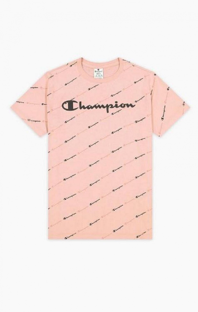 Dámské Tričko Champion All-Over Script Logo T-Shirt Růžové | 6293-MPLIY