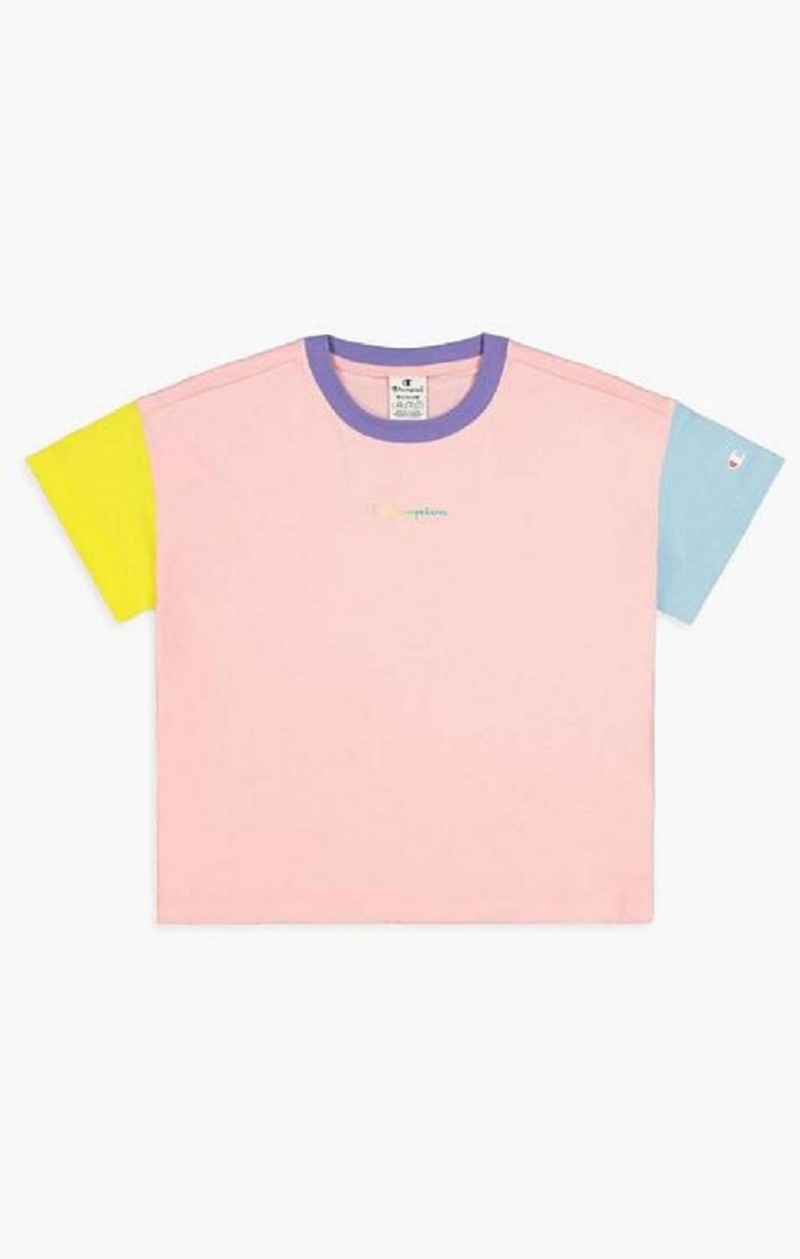 Dámské Tričko Champion Colour Block Rainbow Script Logo T-Shirt Růžové | 4862-KYSUE