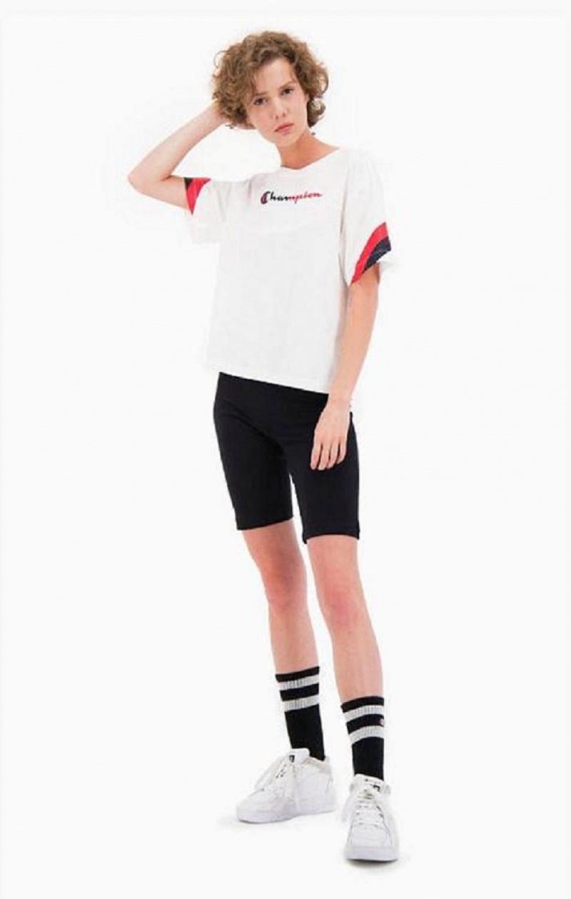 Dámské Tričko Champion Contrast Logo Stripe Jersey Top Bílé | 6271-MYKXL