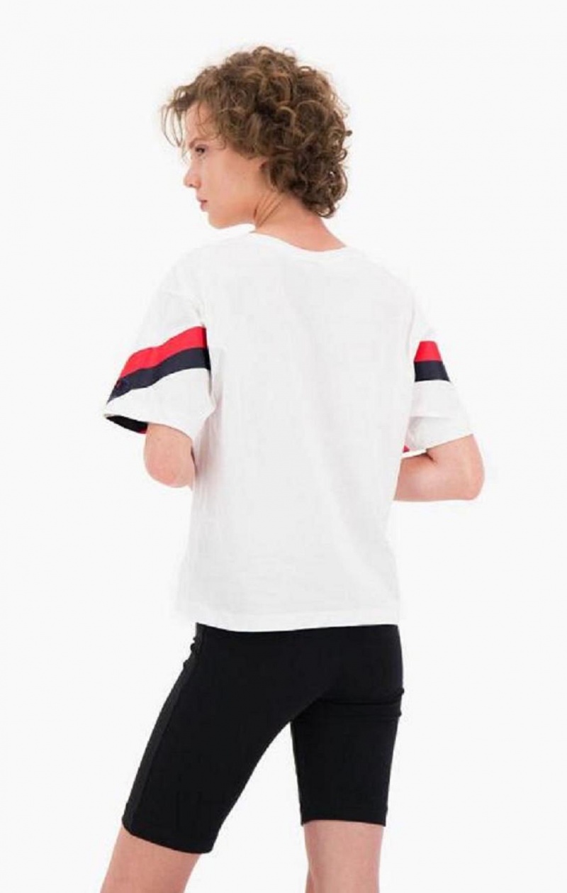 Dámské Tričko Champion Contrast Logo Stripe Jersey Top Bílé | 6271-MYKXL