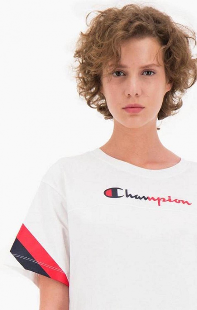 Dámské Tričko Champion Contrast Logo Stripe Jersey Top Bílé | 6271-MYKXL