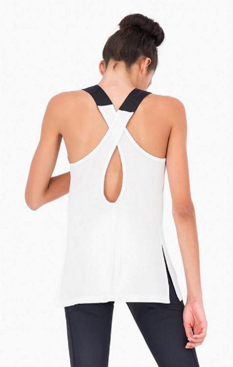 Dámské Tričko Champion Logo Tape Criss-Cross Back Jersey Tank Top Bílé | 2046-TKGQV