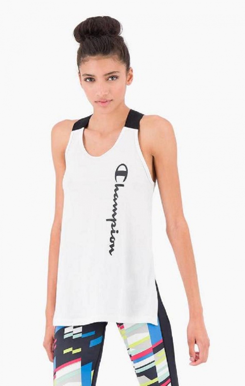 Dámské Tričko Champion Logo Tape Criss-Cross Back Jersey Tank Top Bílé | 2046-TKGQV