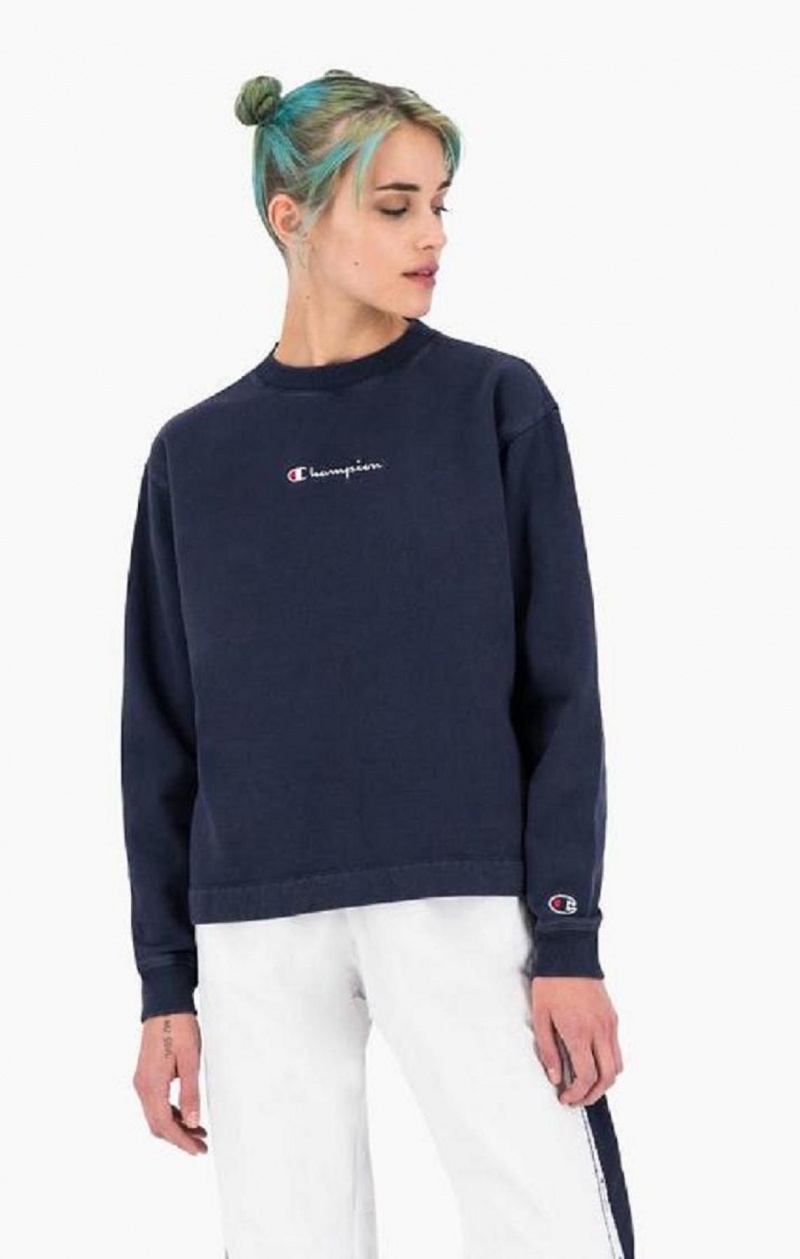 Dámské Tričko Champion Long Sleeve Bavlněné Fleece T-Shirt Tmavě Tyrkysové | 0954-MVAWH