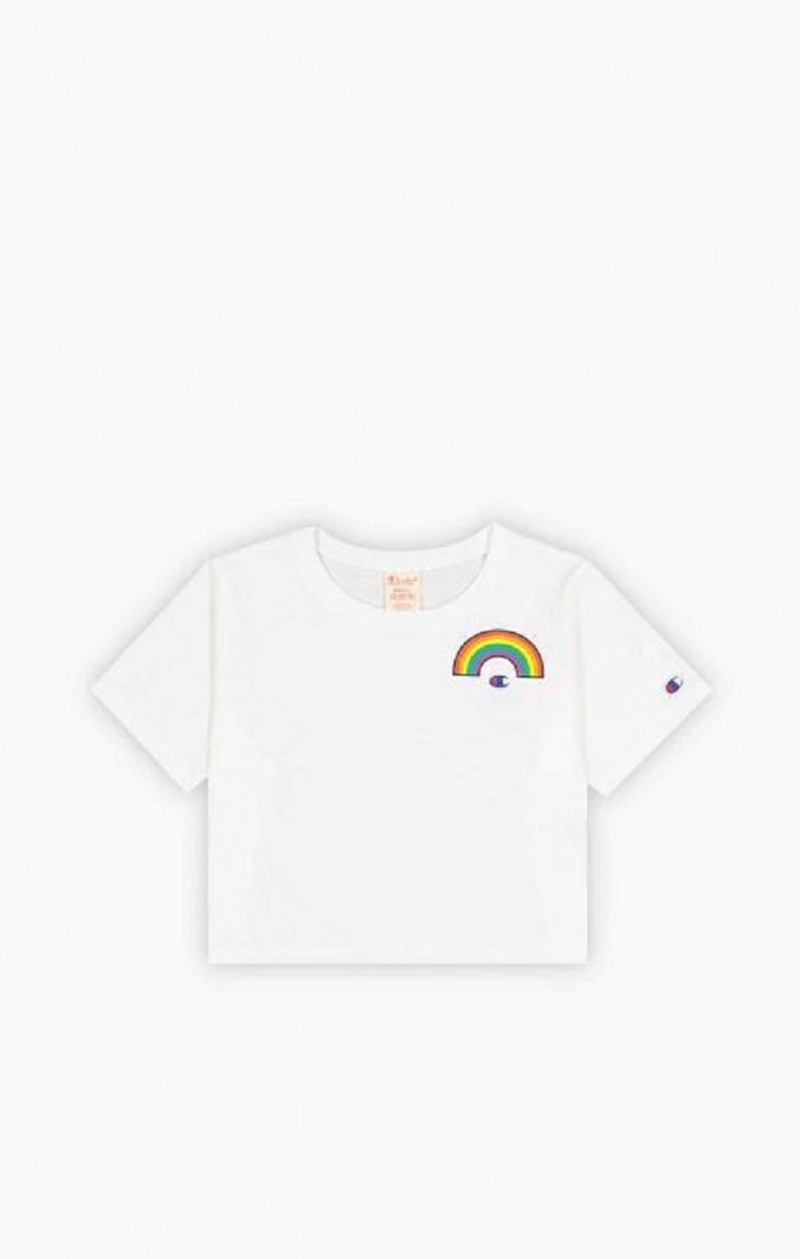 Dámské Tričko Champion PRIDE Crew Neck Cropped T-Shirt Bílé | 0197-YZVRN