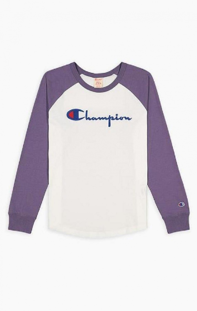 Dámské Tričko Champion Raglan Sleeve Script Logo Baseball Top Bílé Fialové | 1675-ANDRK