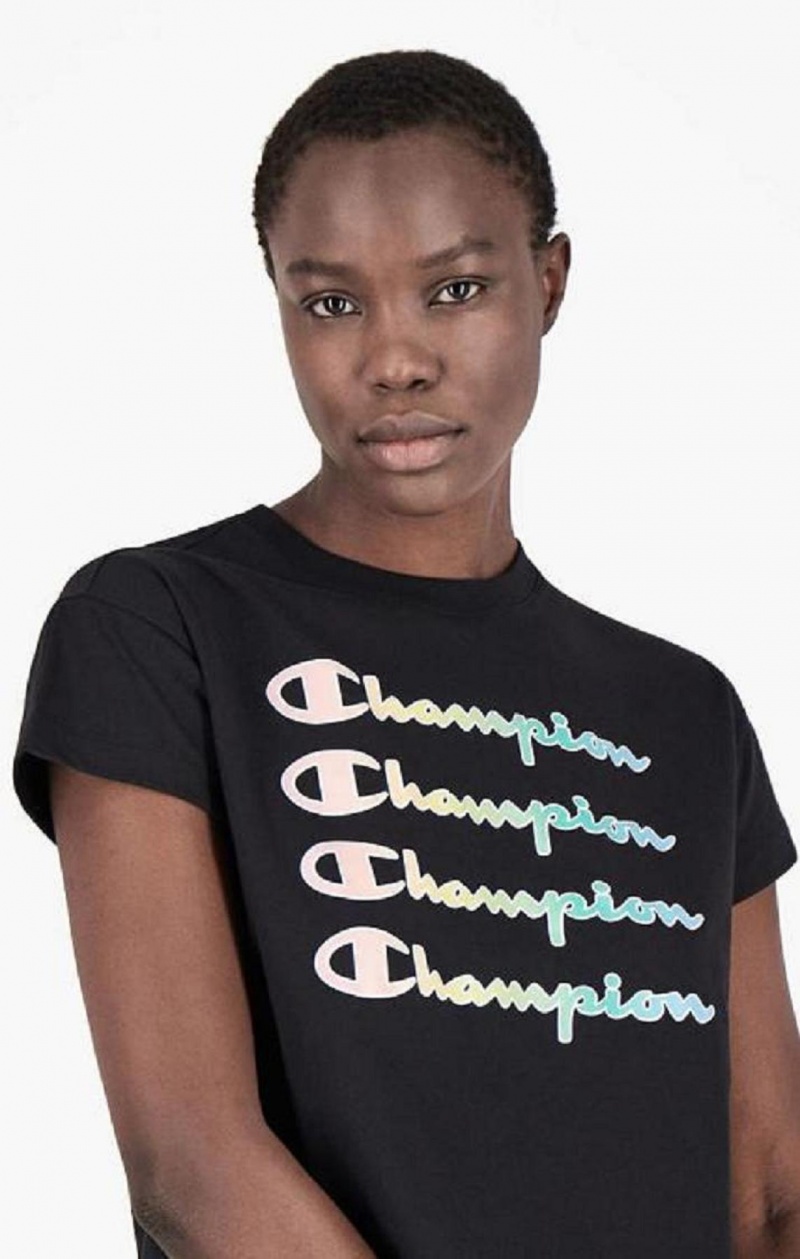 Dámské Tričko Champion Rainbow Script Logo Print T-Shirt Černé | 2617-EONJT