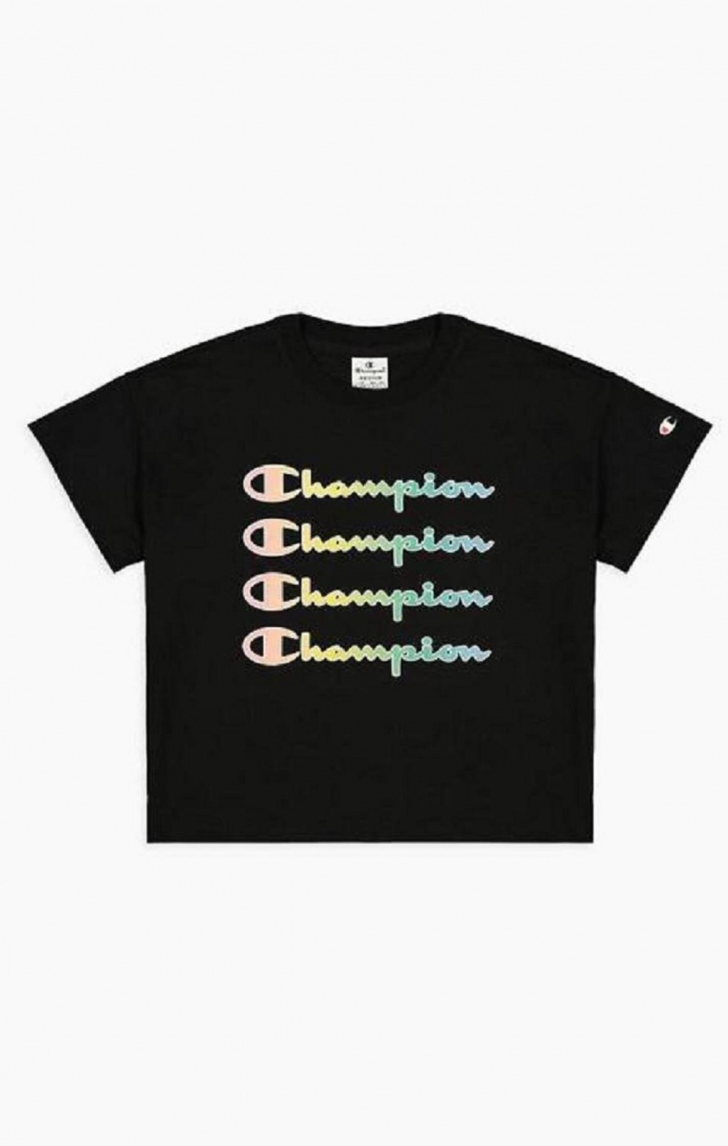 Dámské Tričko Champion Rainbow Script Logo Print T-Shirt Černé | 2617-EONJT