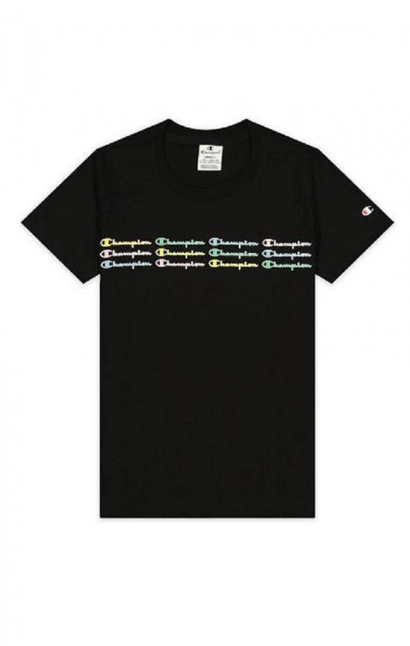 Dámské Tričko Champion Rainbow Script Logo Print T-Shirt Černé | 9601-UEQRJ