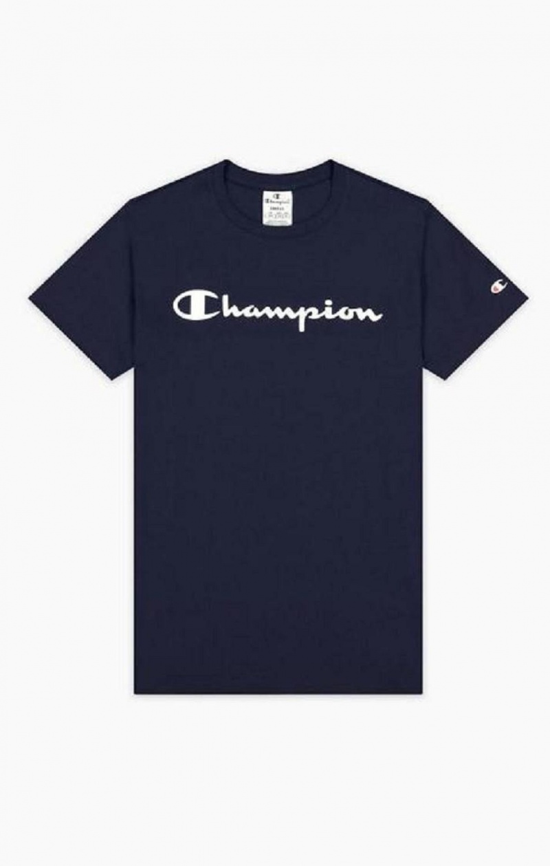 Dámské Tričko Champion Rubber Script Logo T-Shirt Tmavě Blankyt | 7504-AVFHL