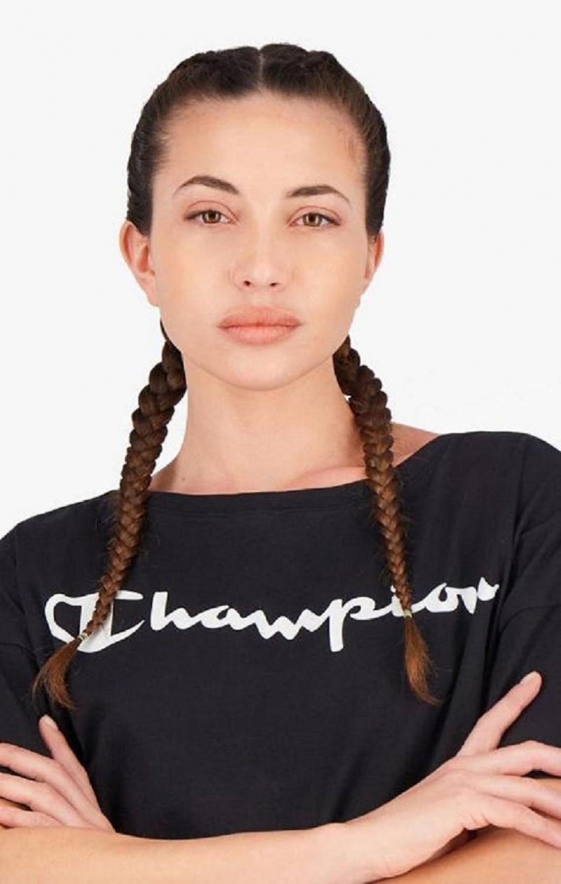 Dámské Tričko Champion Script Logo Cropped T-Shirt Černé | 3910-EMZHA