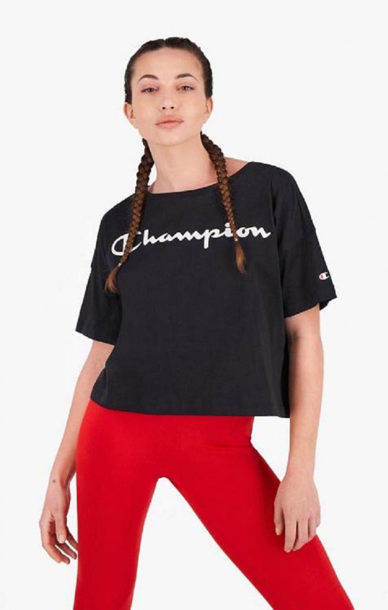 Dámské Tričko Champion Script Logo Cropped T-Shirt Černé | 3910-EMZHA