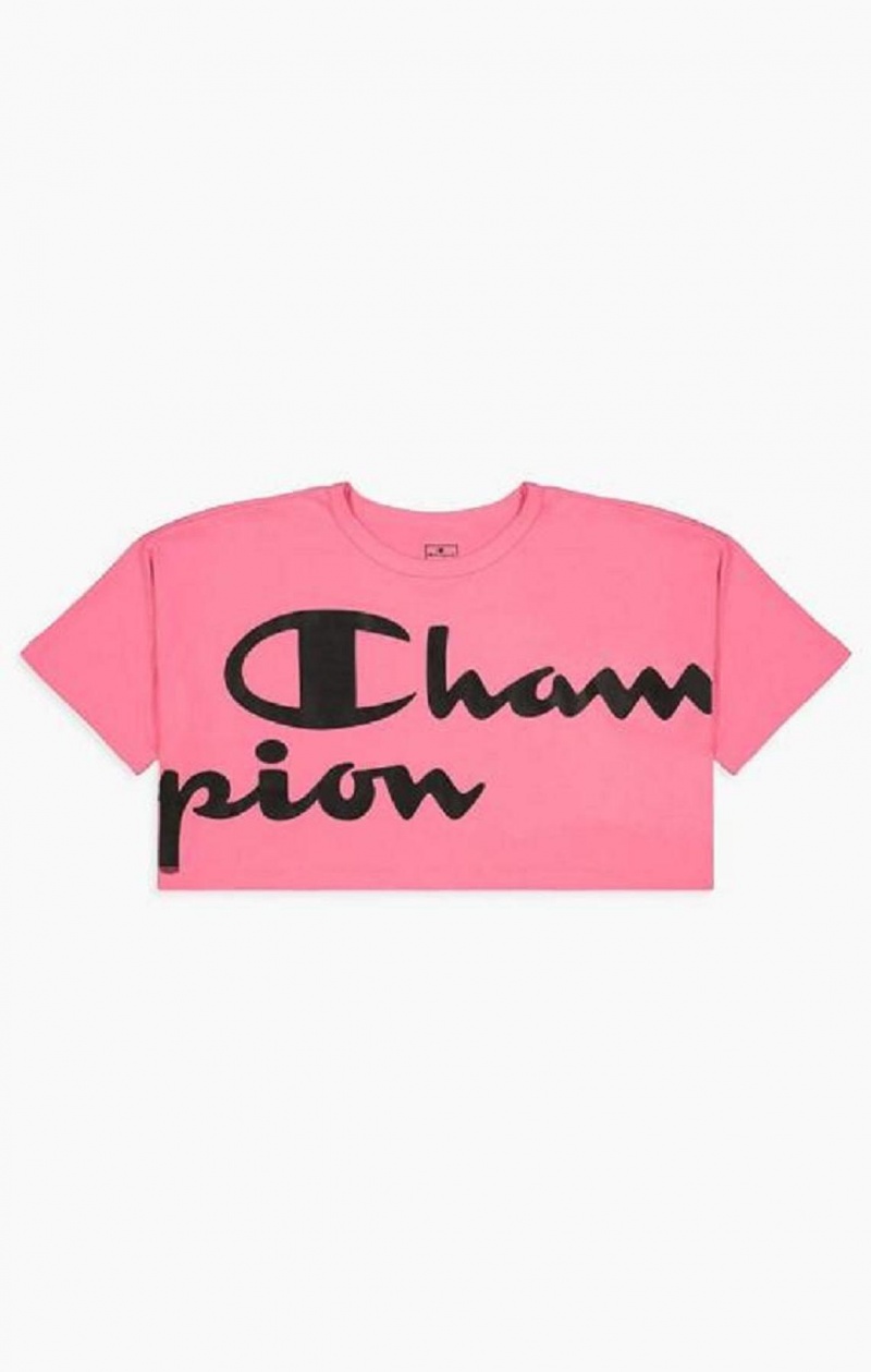 Dámské Tričko Champion Script Logo Cropped T-Shirt Fuchsie | 8432-YRTGU