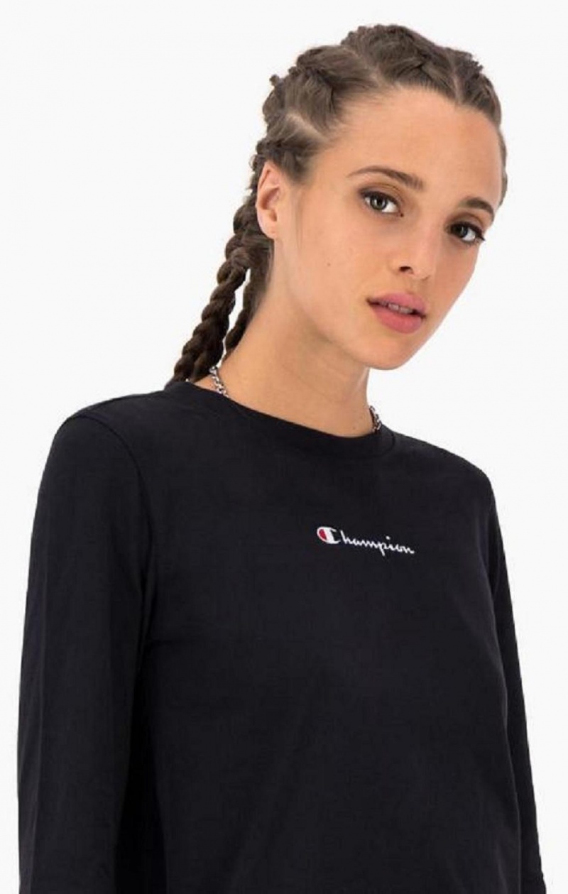 Dámské Tričko Champion Script Logo Long Sleeve T-Shirt Černé | 0613-DWHRP