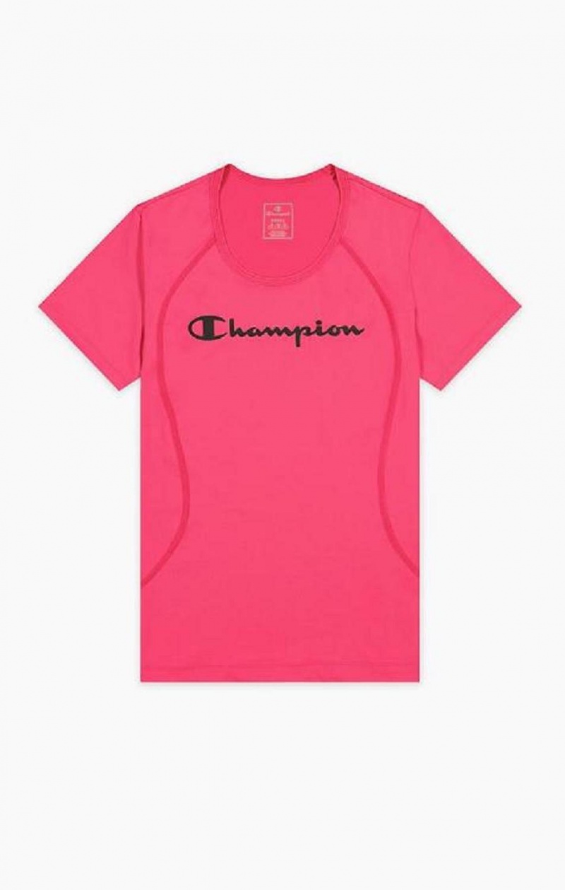 Dámské Tričko Champion Script Logo Tréninková T-Shirt Tmavě Růžové | 2908-ZMJVR