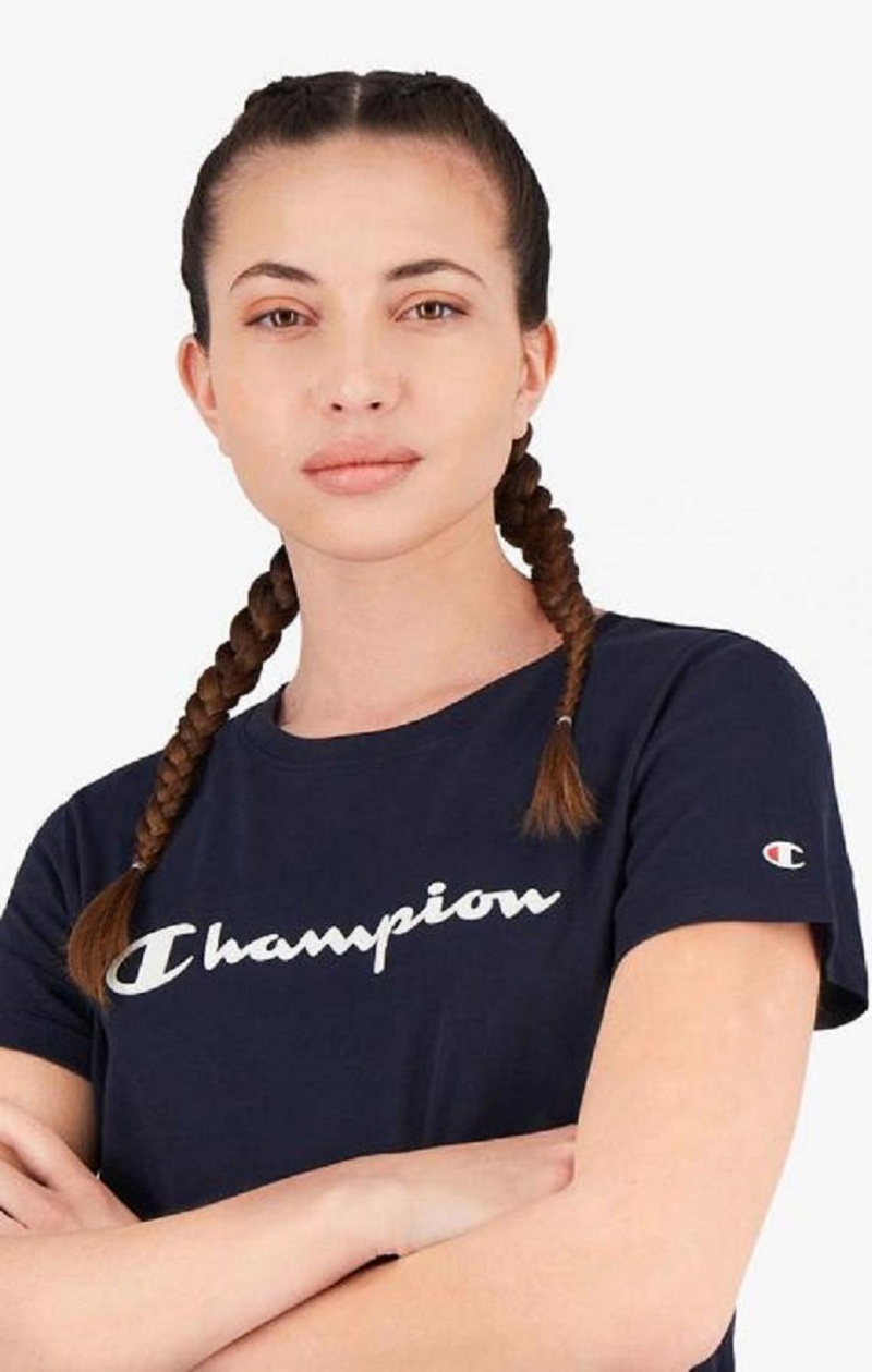 Dámské Šaty Champion Rubber Script Logo T-Shirt Šaty Tmavě Blankyt | 7498-BGPTX