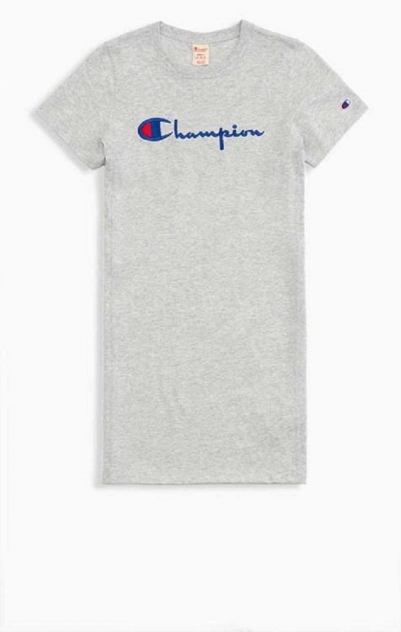 Dámské Šaty Champion Script Logo Midi T-Shirt Šaty Světle Šedé | 0847-BXRGL