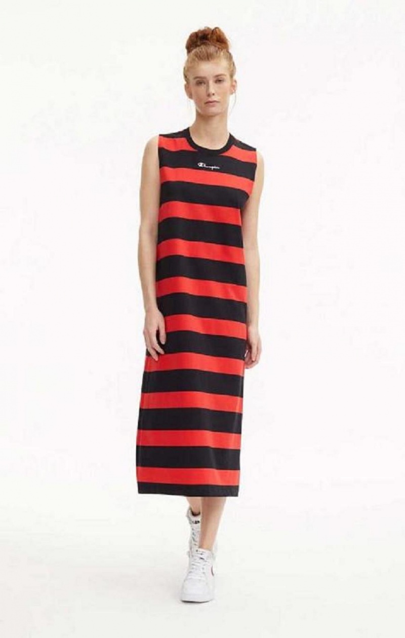 Dámské Šaty Champion Stripe Tank Jersey Maxi Šaty Červené Černé | 5793-YCUQA