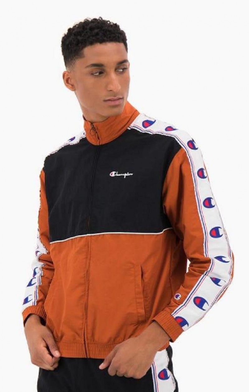 Pánské Bundy Champion Colour Block Logo Tape Trim Track Jacket Hnědé | 2358-FCPAG