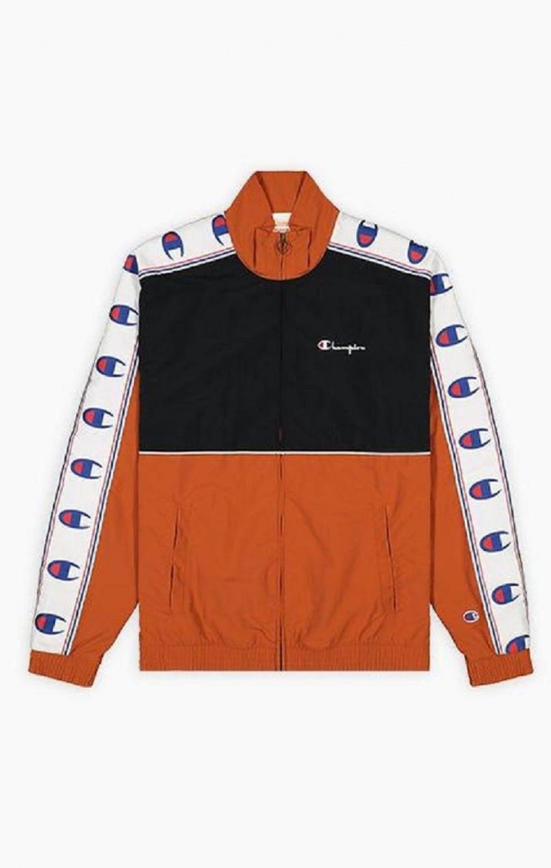 Pánské Bundy Champion Colour Block Logo Tape Trim Track Jacket Hnědé | 2358-FCPAG