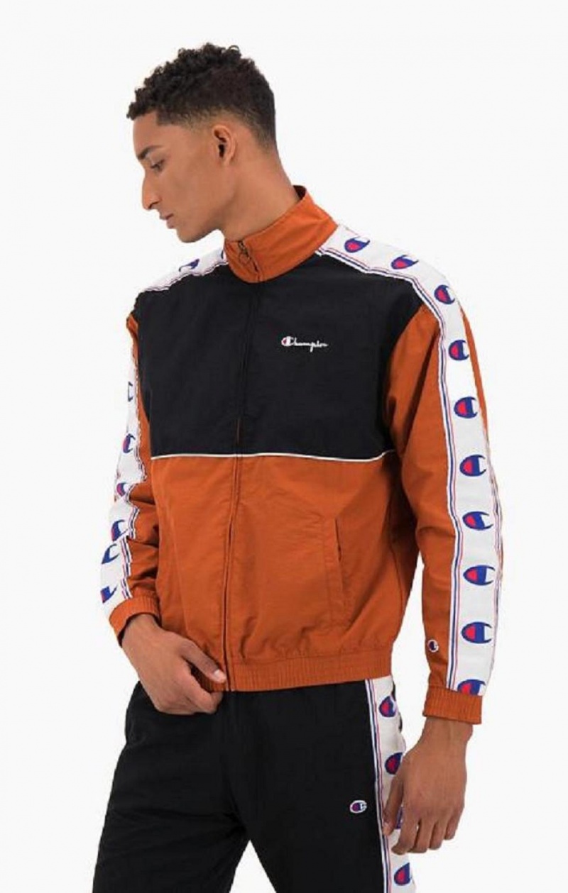 Pánské Bundy Champion Colour Block Logo Tape Trim Track Jacket Hnědé | 2358-FCPAG