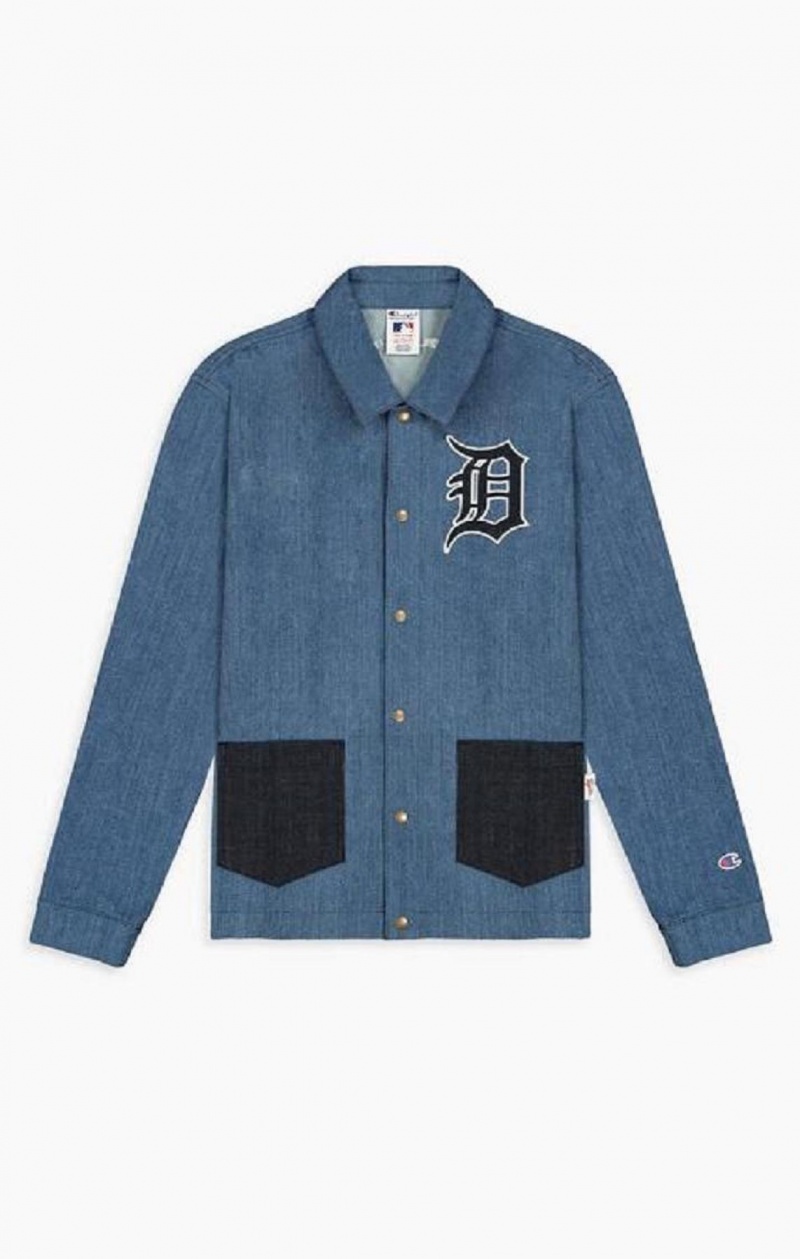 Pánské Bundy Champion Detroit MLB Denim Coach Jacket Tmavě Blankyt | 6918-OPMTS