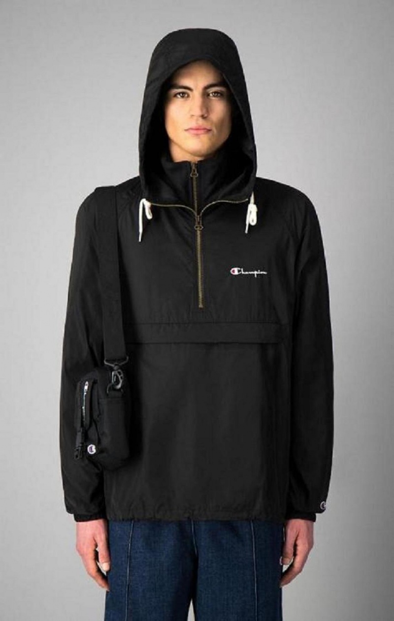 Pánské Bundy Champion Half Zip-Up S Kapucí Jacket Černé | 4751-ADRGF