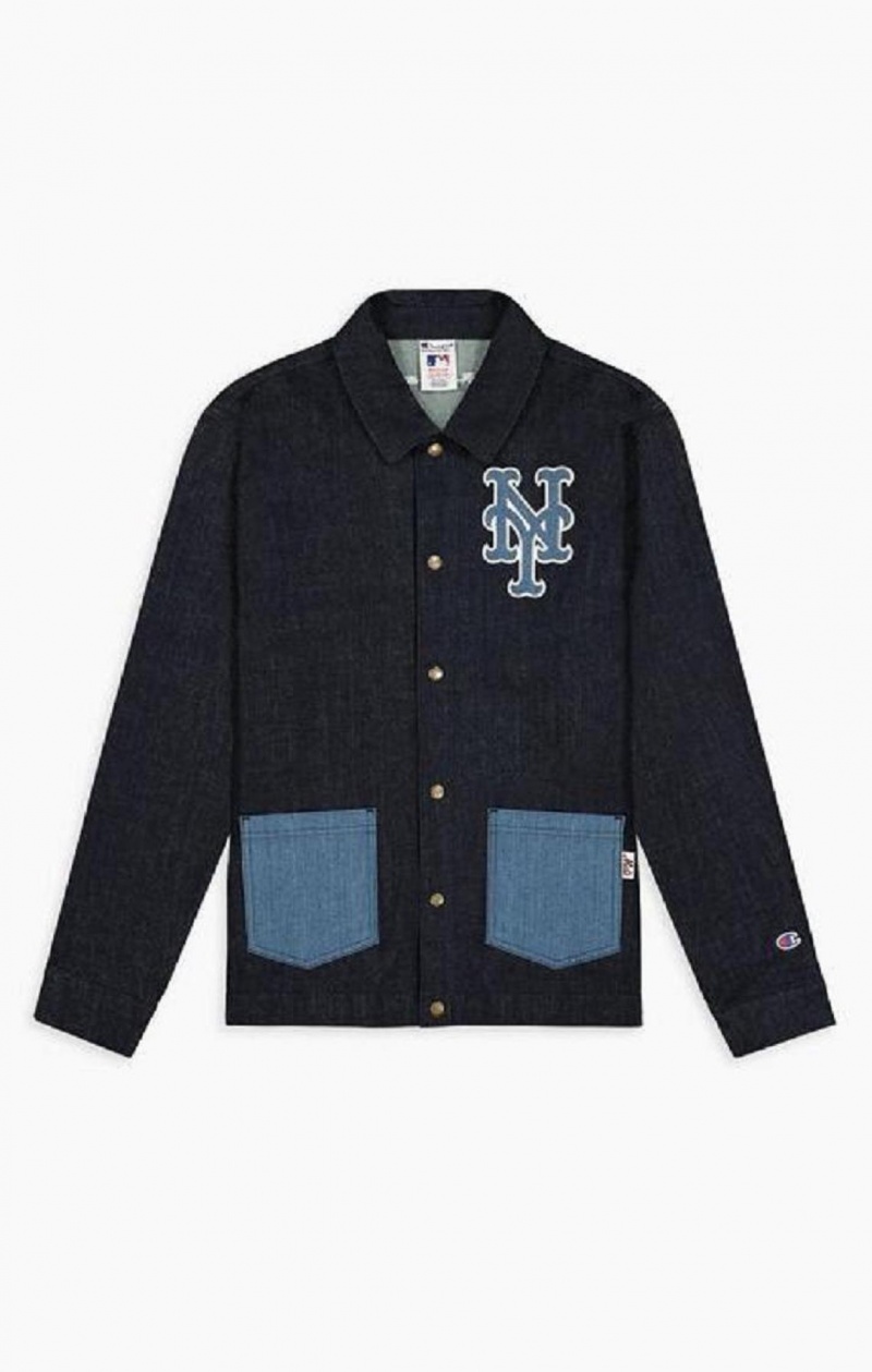 Pánské Bundy Champion New York MLB Denim Coach Jacket Tmavě Blankyt | 1537-GNRLB