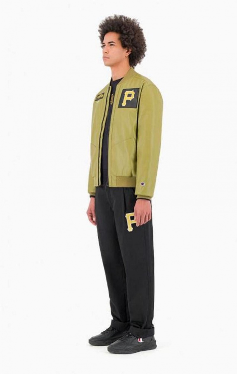 Pánské Bundy Champion Pittsburgh MLB Fake Læder Bomber Jacket Olivy Zelené Zelene | 9045-ZJTLY