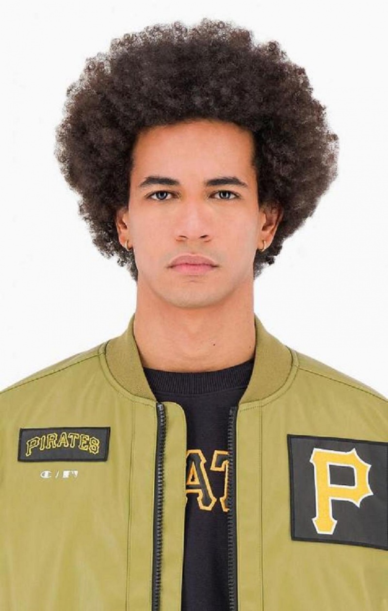 Pánské Bundy Champion Pittsburgh MLB Fake Læder Bomber Jacket Olivy Zelené Zelene | 9045-ZJTLY