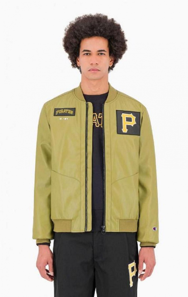 Pánské Bundy Champion Pittsburgh MLB Fake Læder Bomber Jacket Olivy Zelené Zelene | 9045-ZJTLY