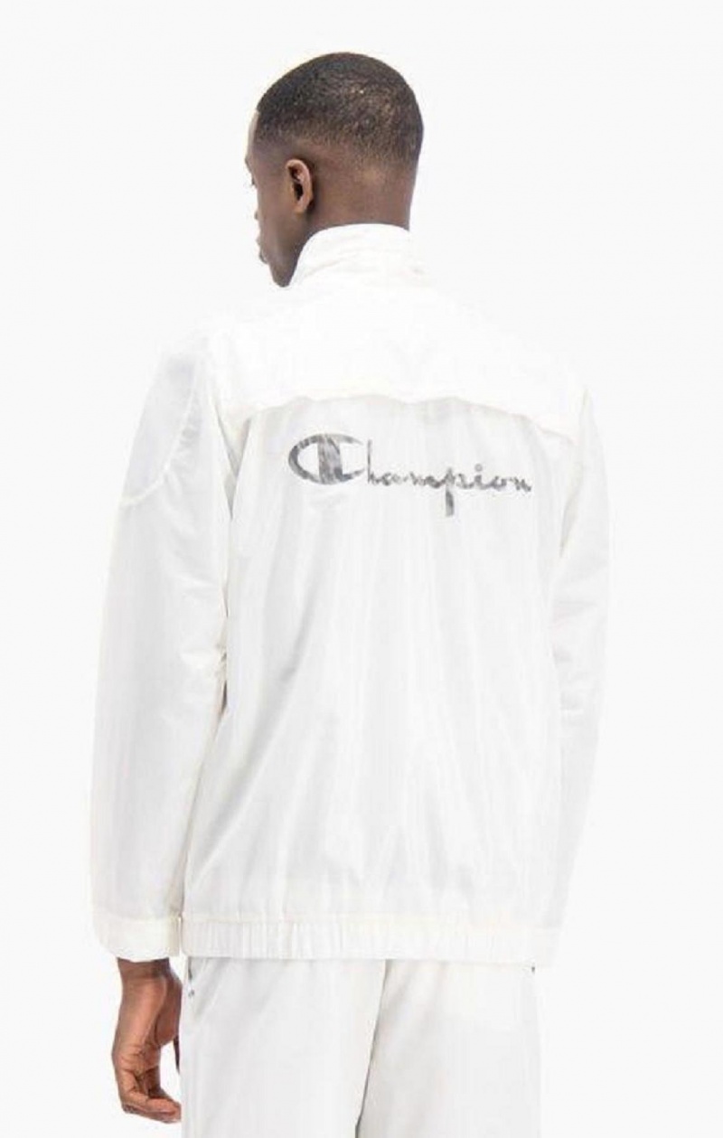 Pánské Bundy Champion Reflective Script Logo Zip-Up Track Jacket Bílé | 1609-QZXAS