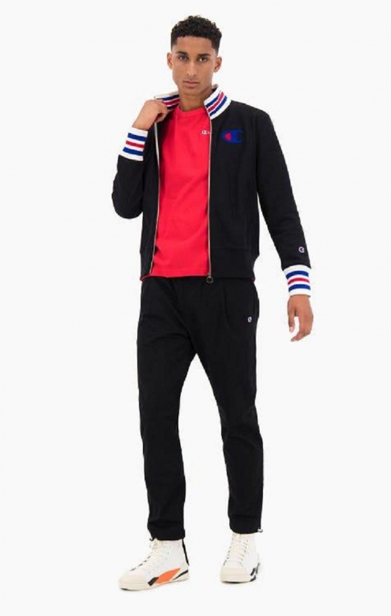 Pánské Bundy Champion Ringer Trim Reverse Weave Bomber Jacket Černé | 9625-IQZNH