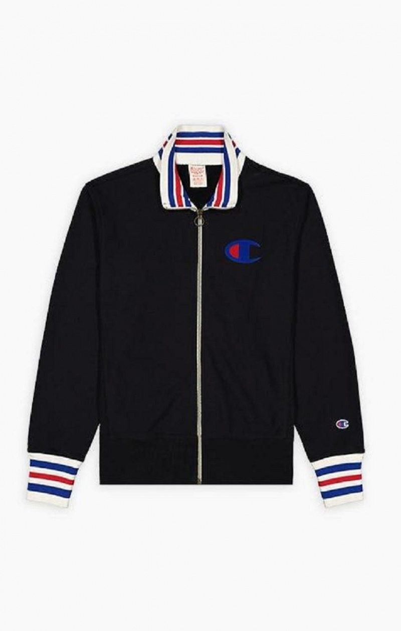 Pánské Bundy Champion Ringer Trim Reverse Weave Bomber Jacket Černé | 9625-IQZNH