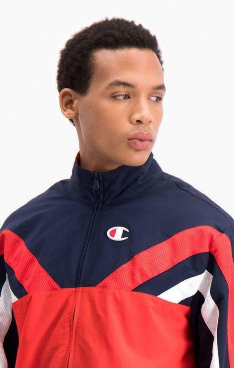 Pánské Bundy Champion Zip-Up Colour Block And Stripe Track Jacket Červené | 9864-JICZO