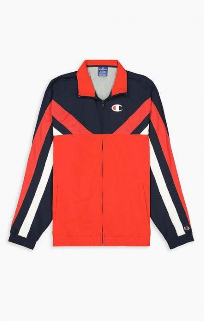 Pánské Bundy Champion Zip-Up Colour Block And Stripe Track Jacket Červené | 9864-JICZO