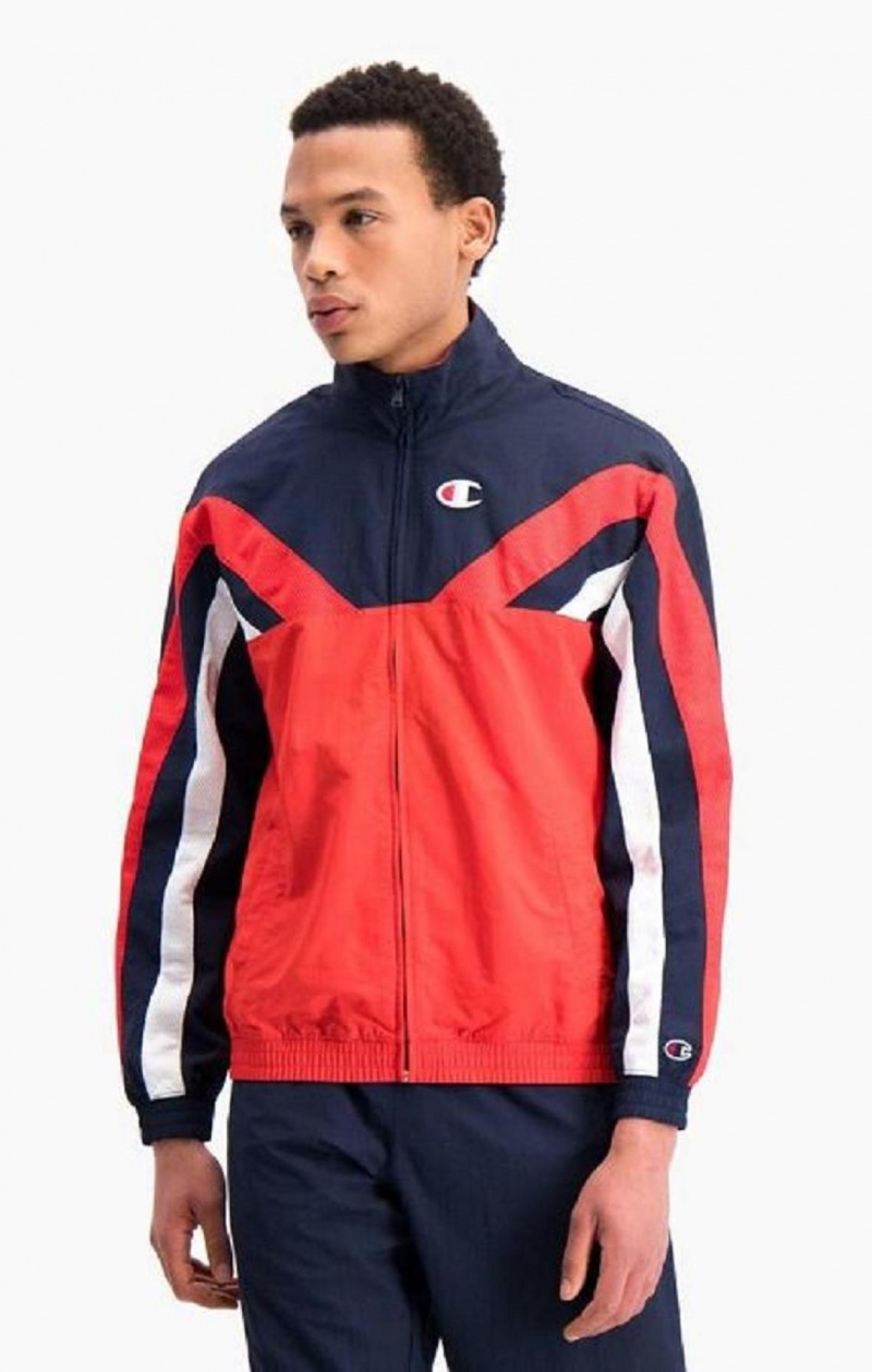 Pánské Bundy Champion Zip-Up Colour Block And Stripe Track Jacket Červené | 9864-JICZO