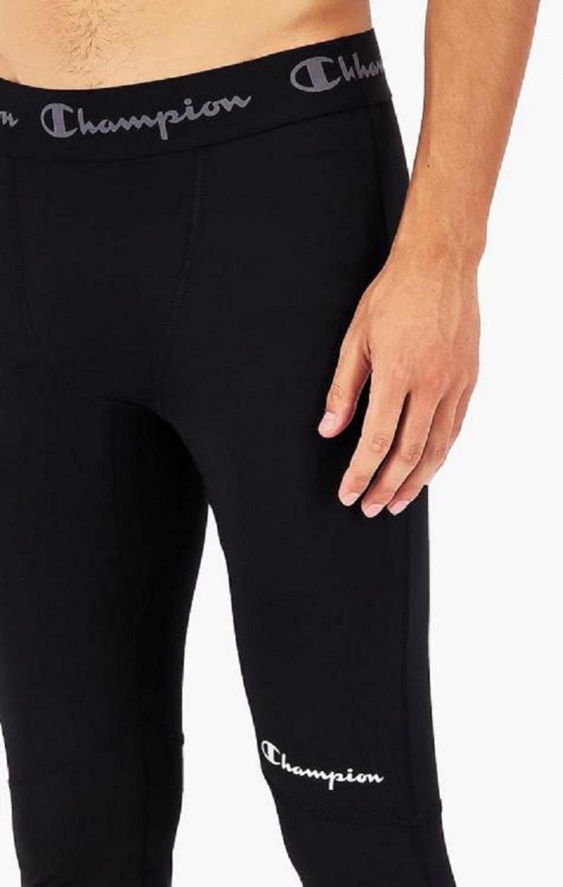 Pánské Jogger Kalhoty Champion Logo Tape Stretch Leggings Černé | 0457-TURMD