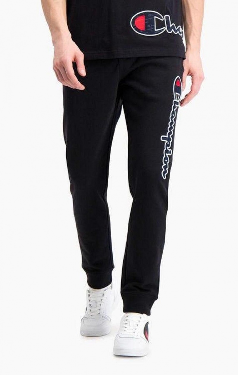 Pánské Jogger Kalhoty Champion Satin Script Logo Bavlněné Terry Joggers Černé | 7342-GFVRL