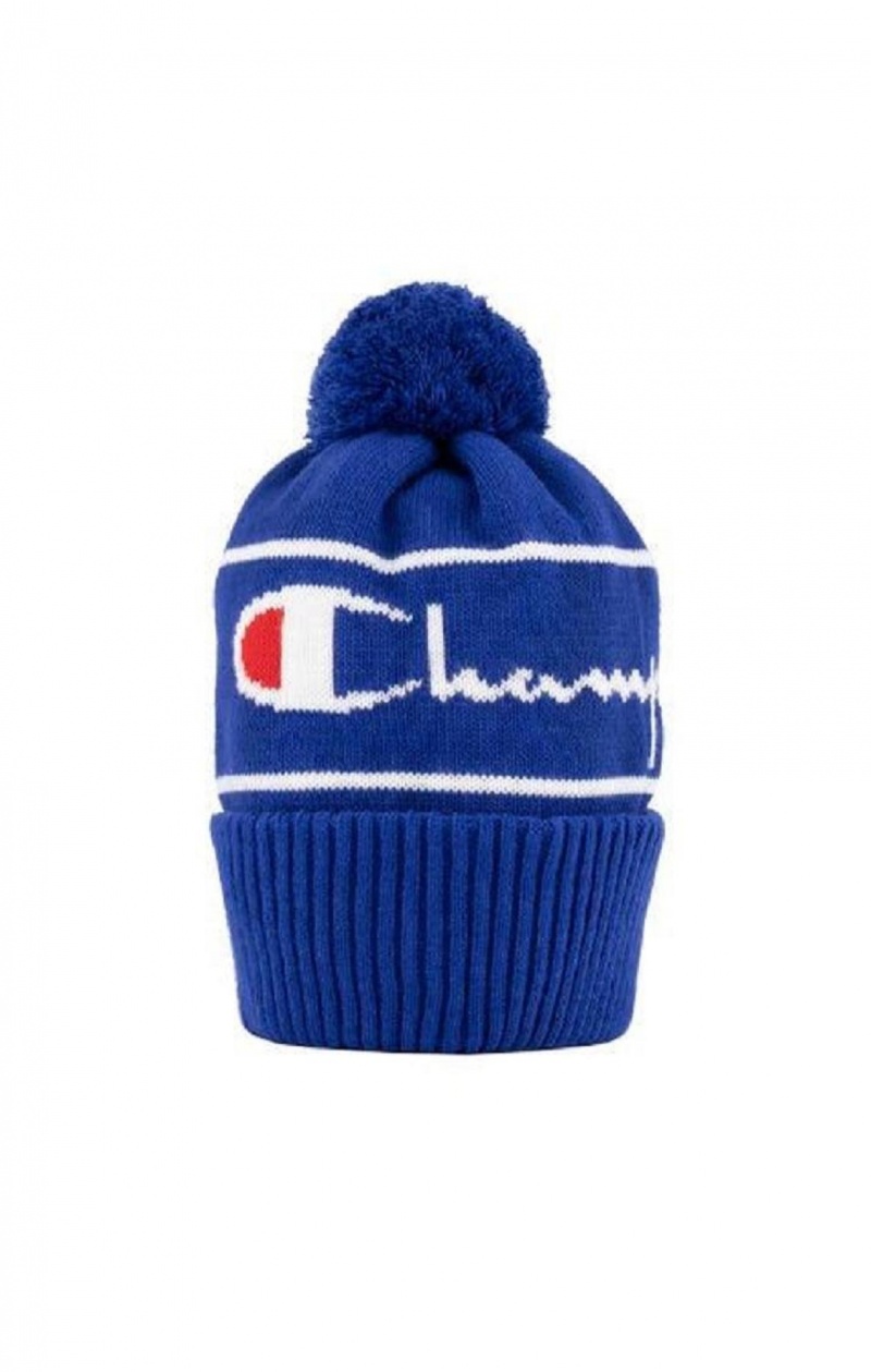 Pánské Klobouky Champion Script Logo Stripe Bobble Beanie Hat Blankyt | 0185-TLPKD