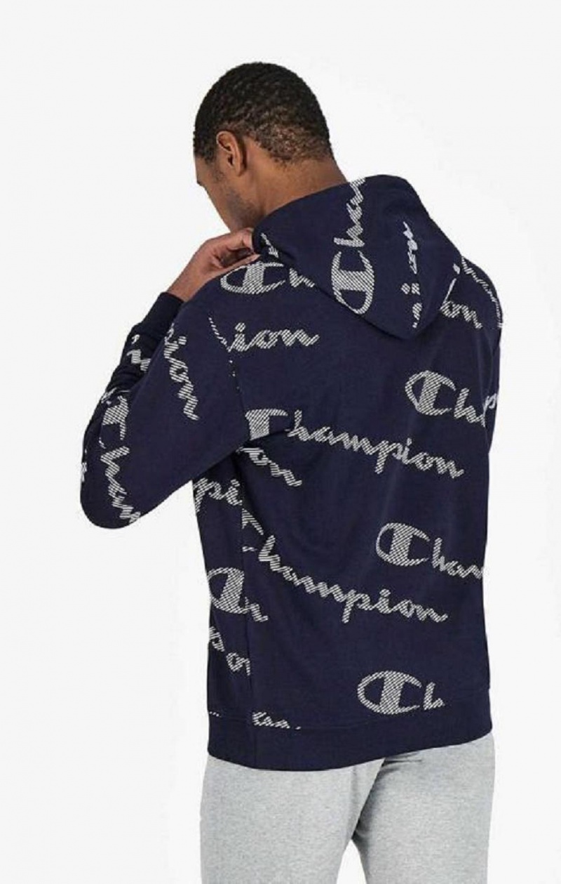 Pánské Mikina s Kapucí Champion All-Over Pruhovaný Effect Script Logo Print Hoodie Tmavě Blankyt | 8216-VCXWD