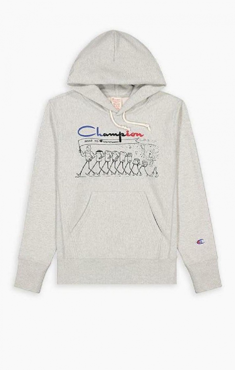 Pánské Mikina s Kapucí Champion Archive Centenary Print Reverse Weave Hoodie Světle Šedé | 7830-GRKTW