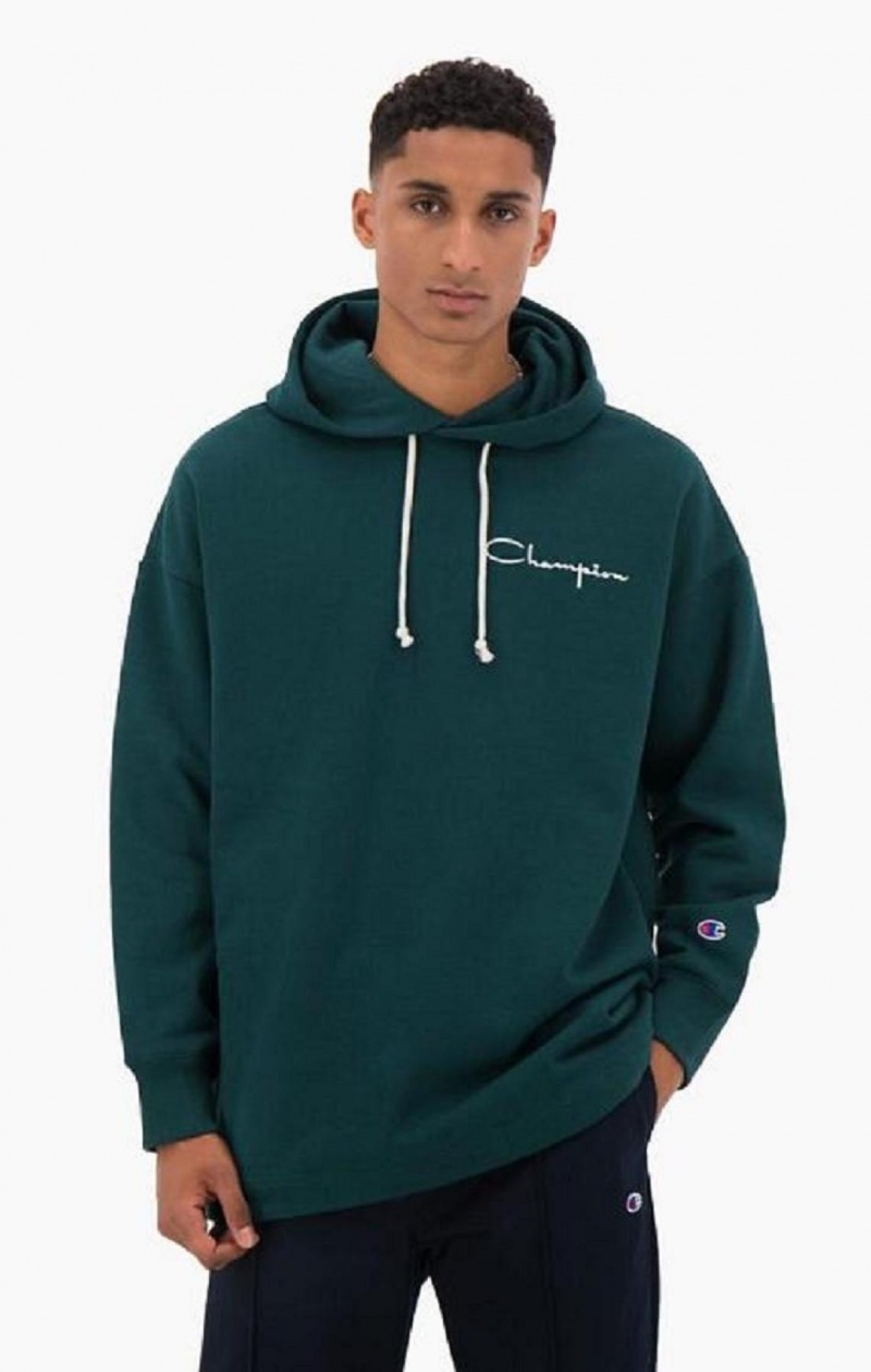 Pánské Mikina s Kapucí Champion Archive Script Logo Bavlněné Jersey Hoodie Tyrkysové Blankyt | 0328-KFPAW