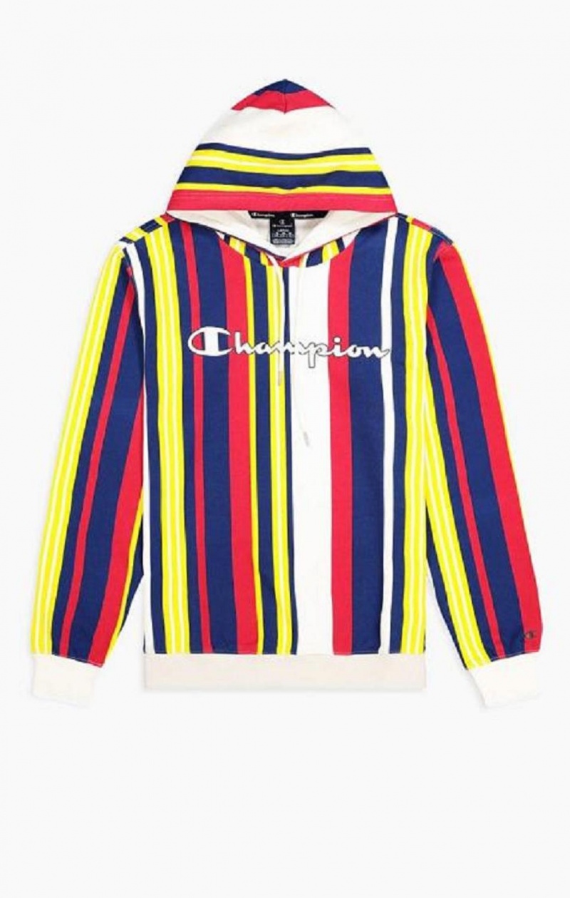 Pánské Mikina s Kapucí Champion Candy Stripe Script Logo Hoodie Bílé Červené Blankyt | 9754-XJFGV