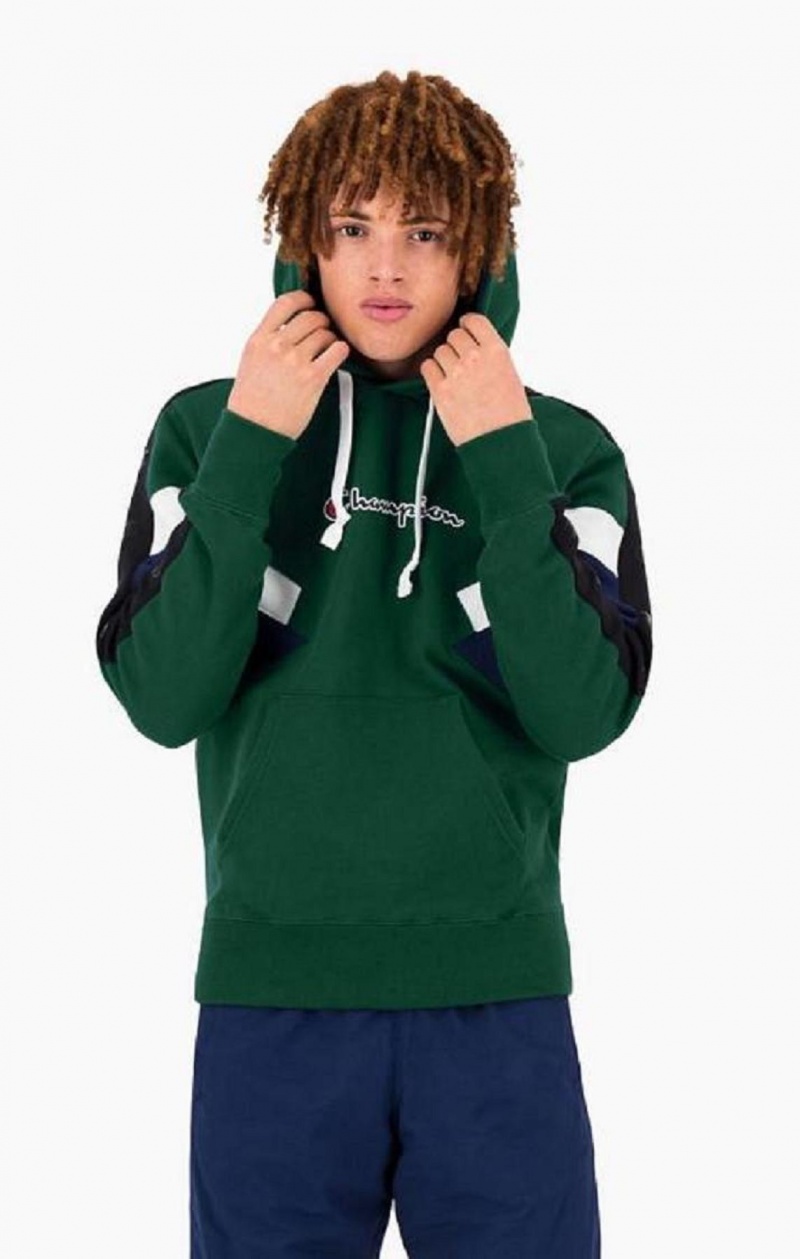 Pánské Mikina s Kapucí Champion Colour Block Insert Fleece Hoodie Světle Zelene | 5281-HWDUO