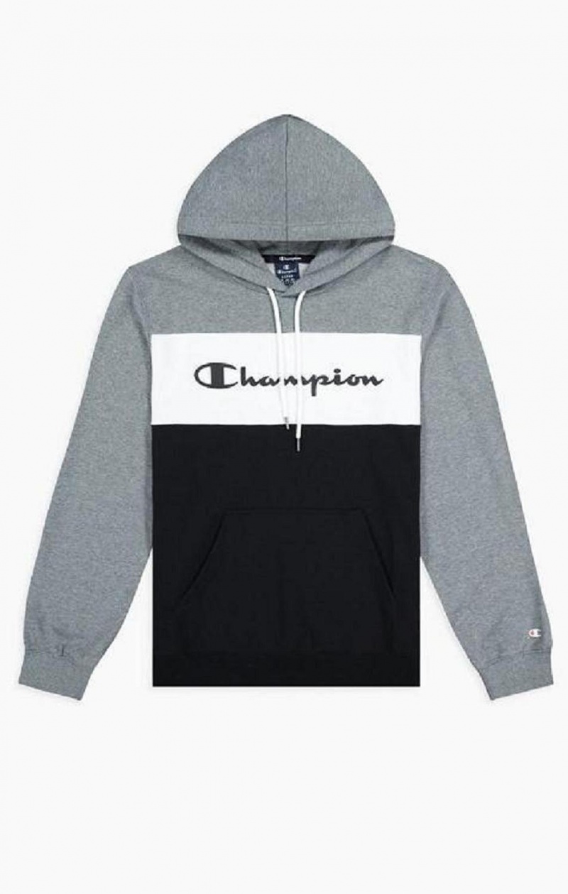 Pánské Mikina s Kapucí Champion Colour Block Script Logo Hoodie Tmavě Šedé | 8206-BWHNL