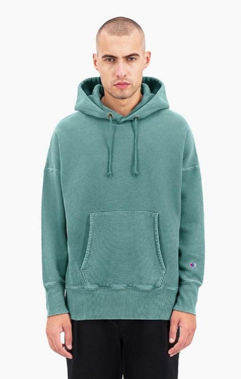 Pánské Mikina s Kapucí Champion Drop Shoulder Reverse Weave Hoodie Zelene | 9604-ECFUD