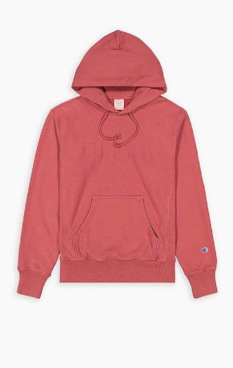 Pánské Mikina s Kapucí Champion Embossed Script Logo Reverse Weave Hoodie Červené | 6249-KTZLA