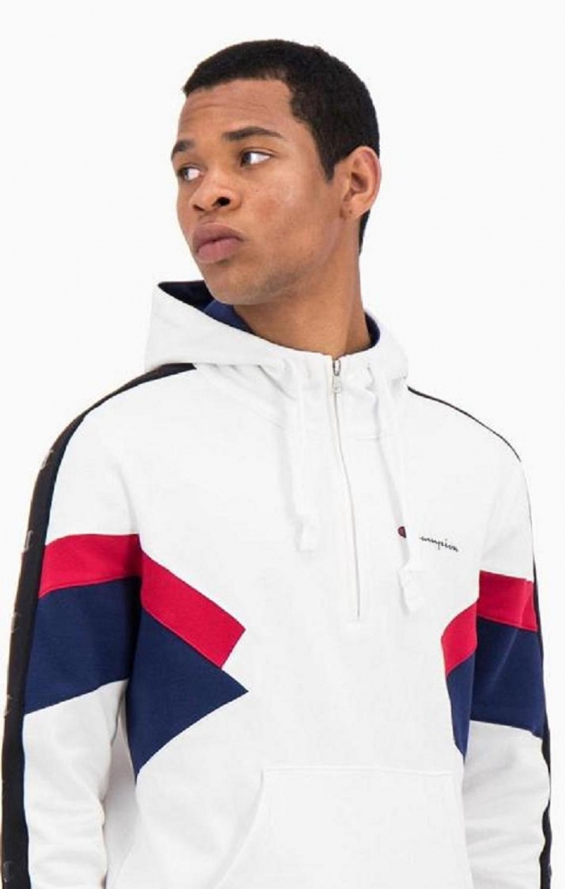 Pánské Mikina s Kapucí Champion Half Zip-Up Colour Block Hoodie Bílé | 3140-EAPFO